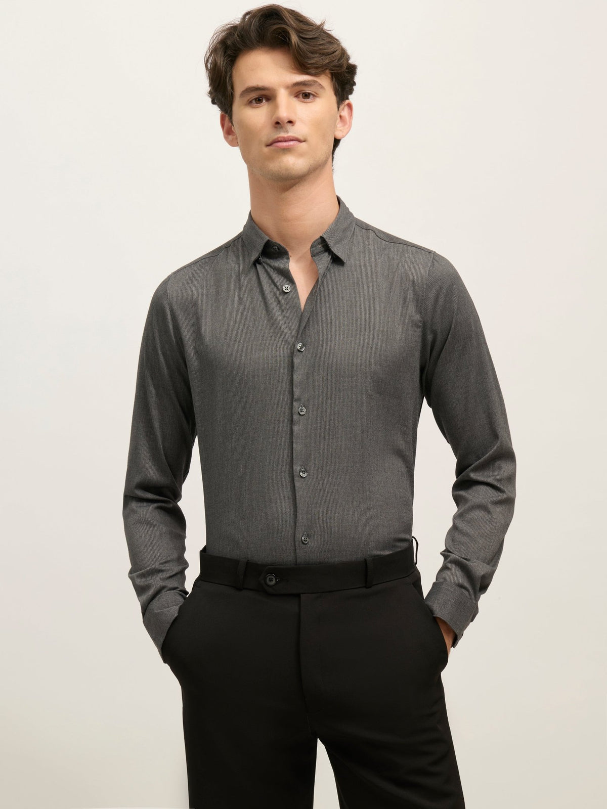 Ivar - Turkish Fit Striped Shirt - Fuzzy Grey - Espanshe