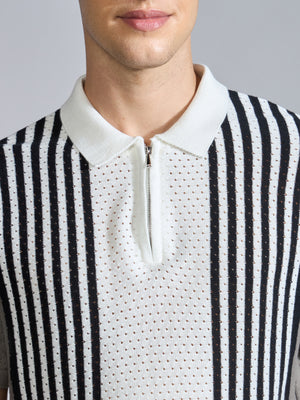 Men's  Regular Fit Half Zip Stripe Knit Polo T-Shirt in brushed nickel
