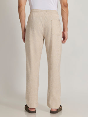 mens Striped Seersucker Trousers - mustard beige