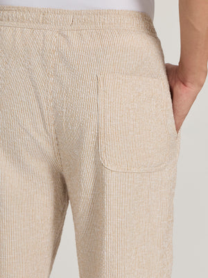 mens Striped Seersucker Trousers - mustard beige