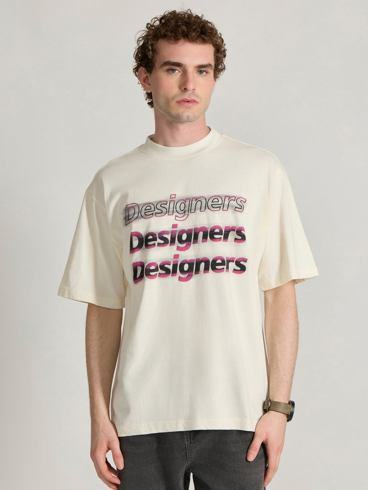 Lona - Designers Printed Baggy T-Shirt - Cream - Espanshe