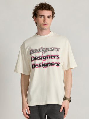 Men's printed baggy T-Shirt in cream