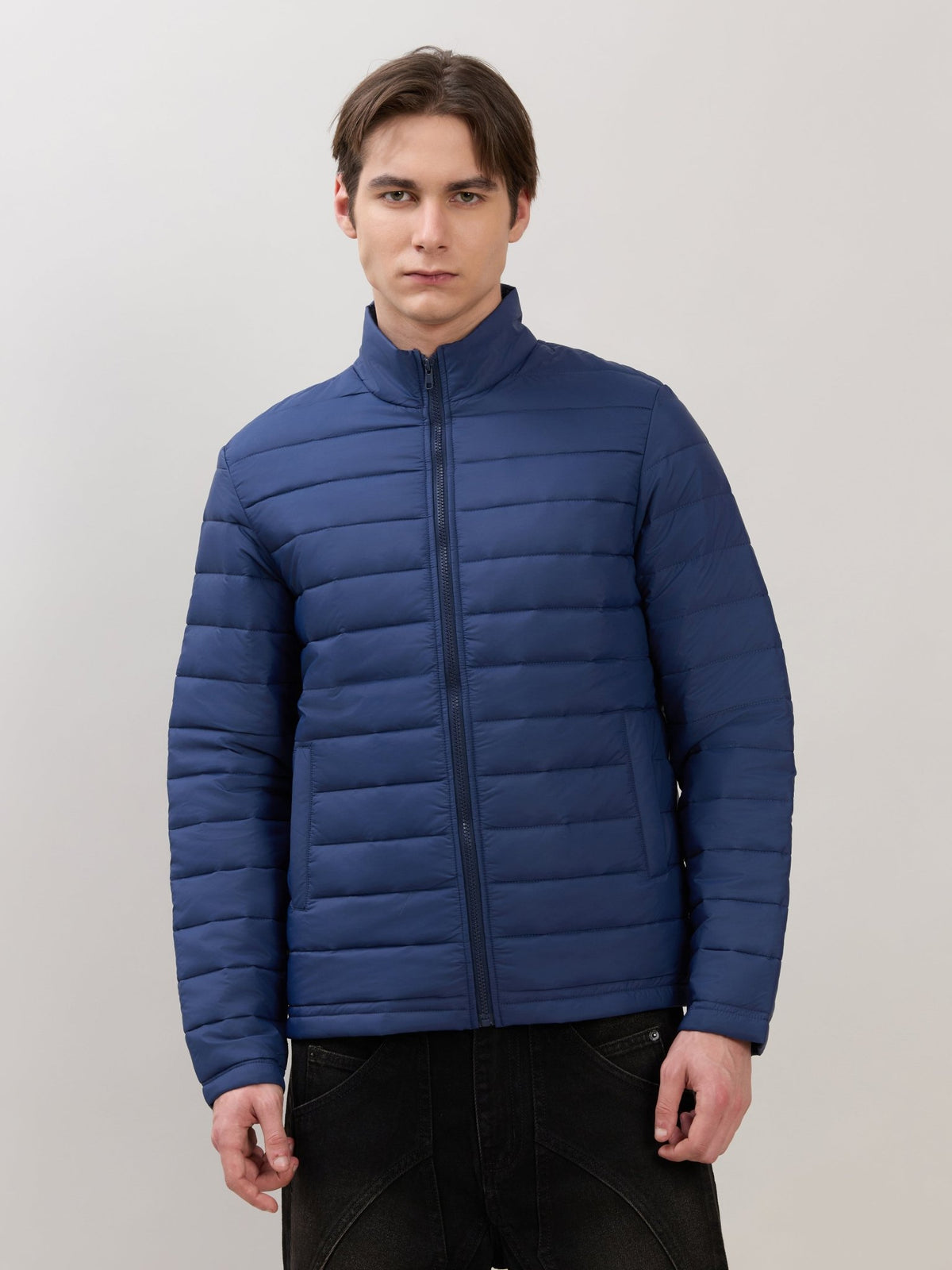 Terra - Regular Zip-Up Puffer Jacket - Navy - Espanshe
