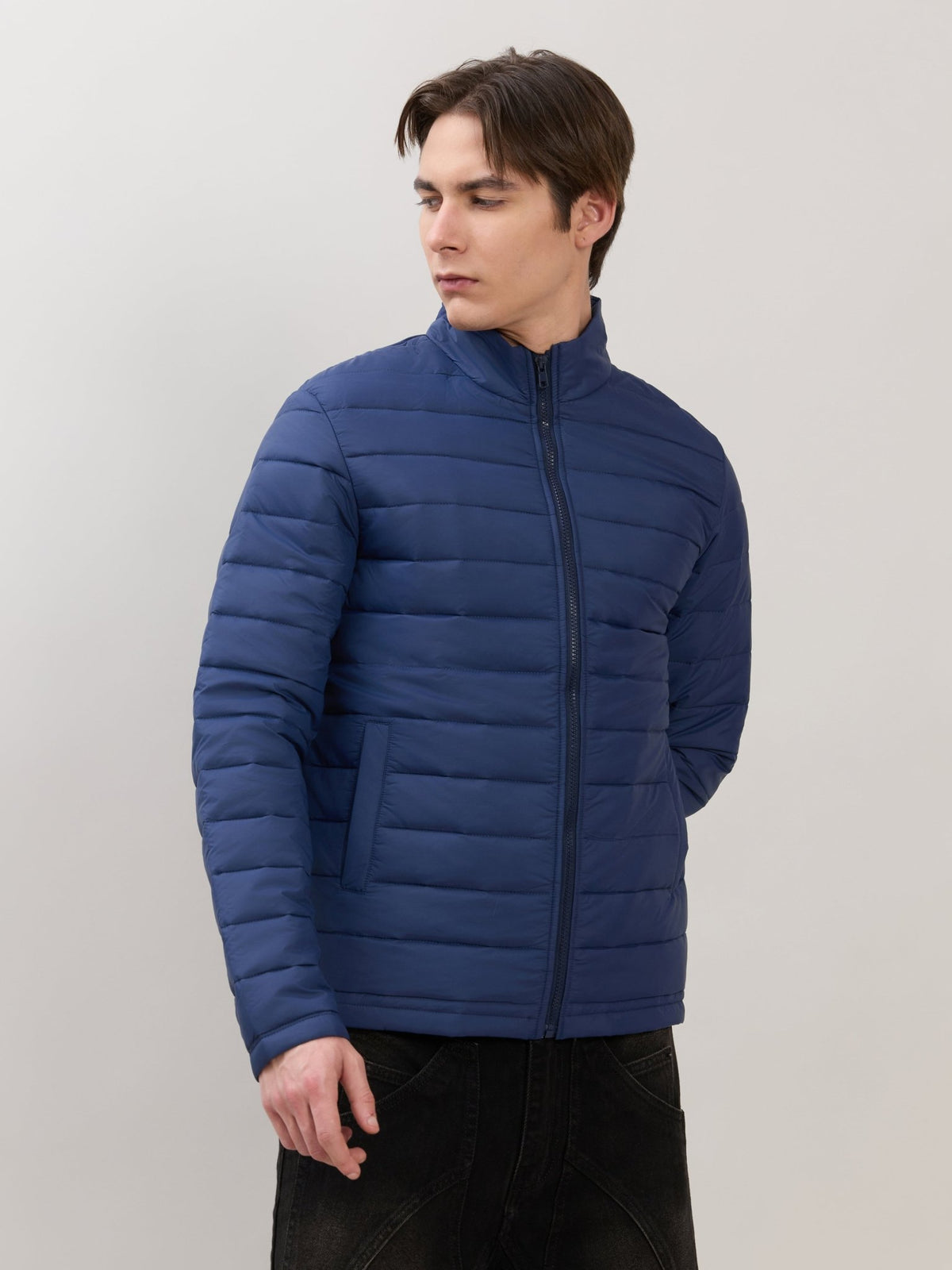 Terra - Regular Zip-Up Puffer Jacket - Navy - Espanshe