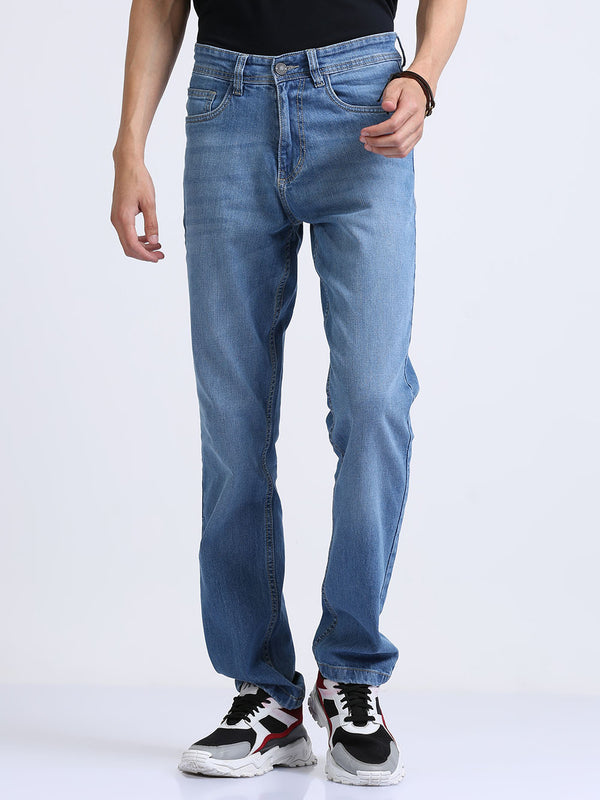 Men's Light Blue Straight Fit Jeans