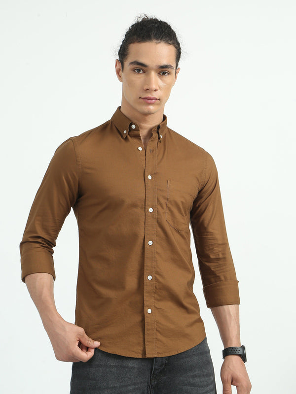 Classy Oxford Full Sleeve Shirt - Brown - Espanshe