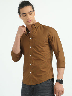 Classy Oxford Full Sleeve Shirt - Brown - Espanshe