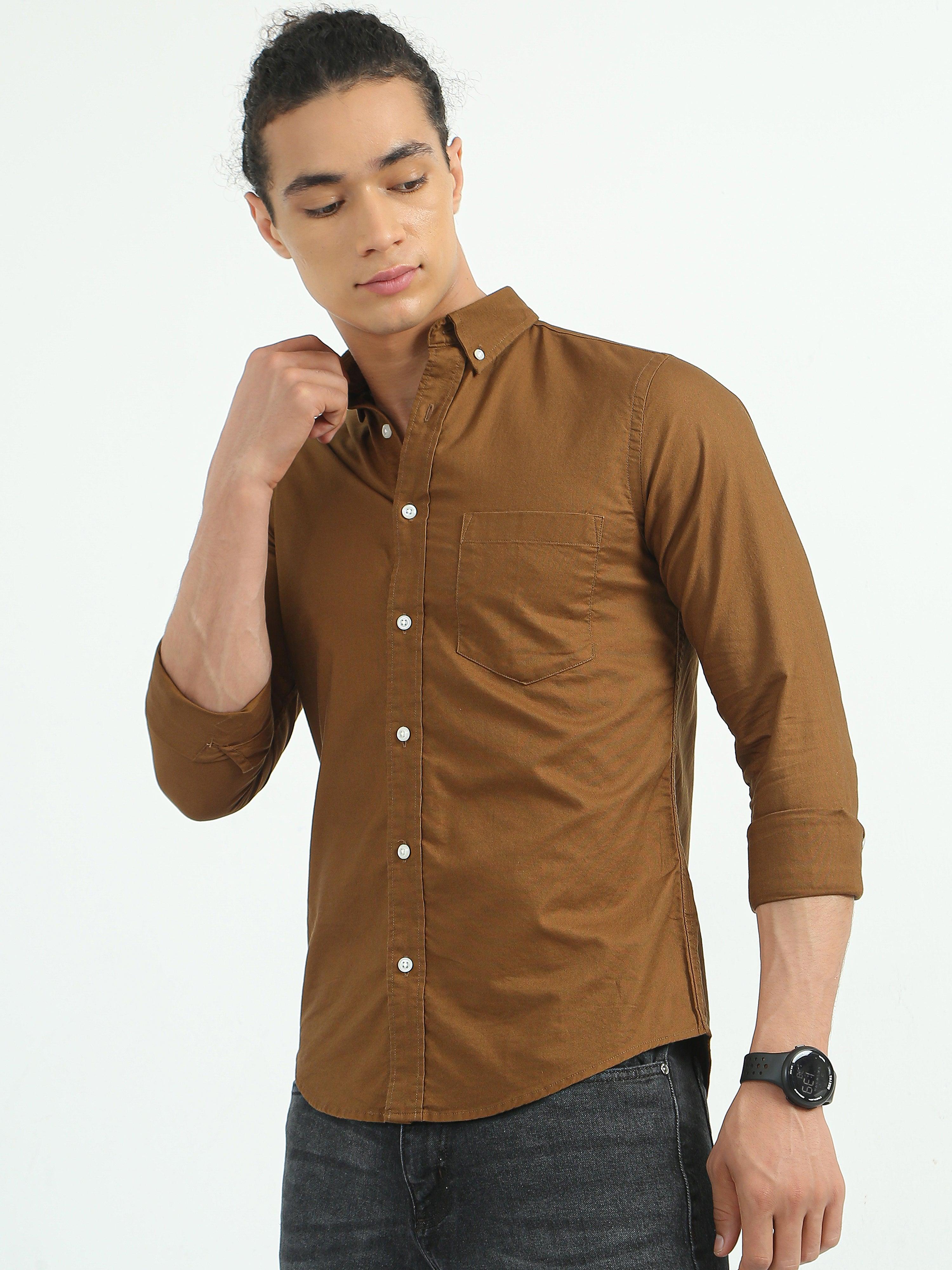 Classy Oxford Full Sleeve Shirt - Brown - Espanshe