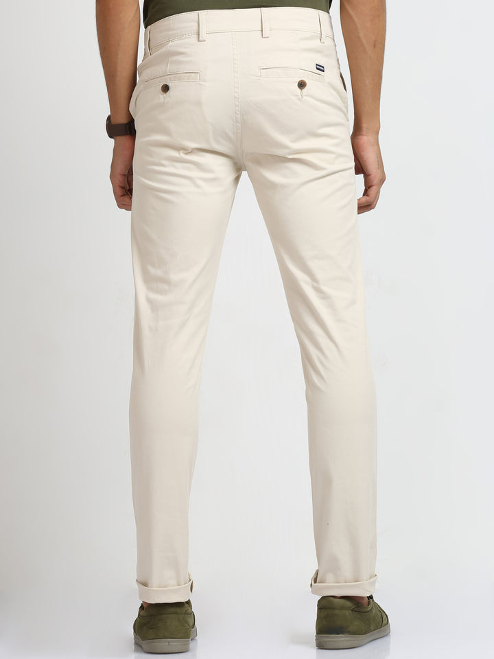 Light Cream Slim Fit Cotton Trouser For Men's