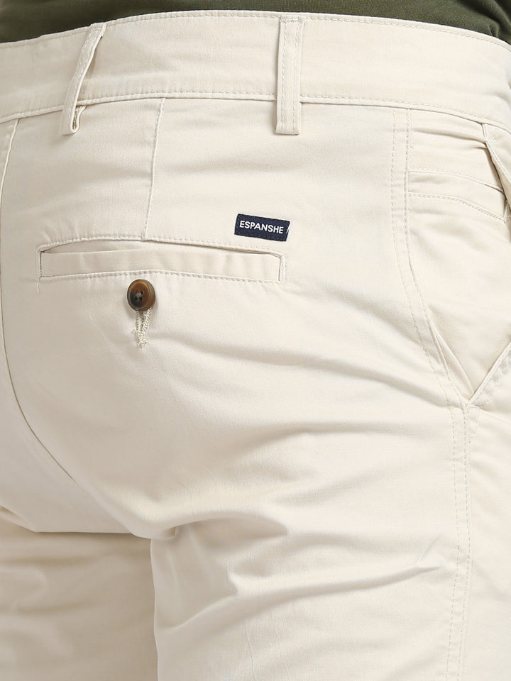 Men's Light Cream Slim Fit Cotton Trouser