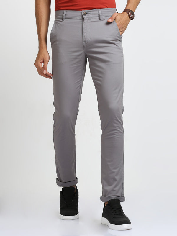 Men's Grey Slim Fit Cotton Trouser