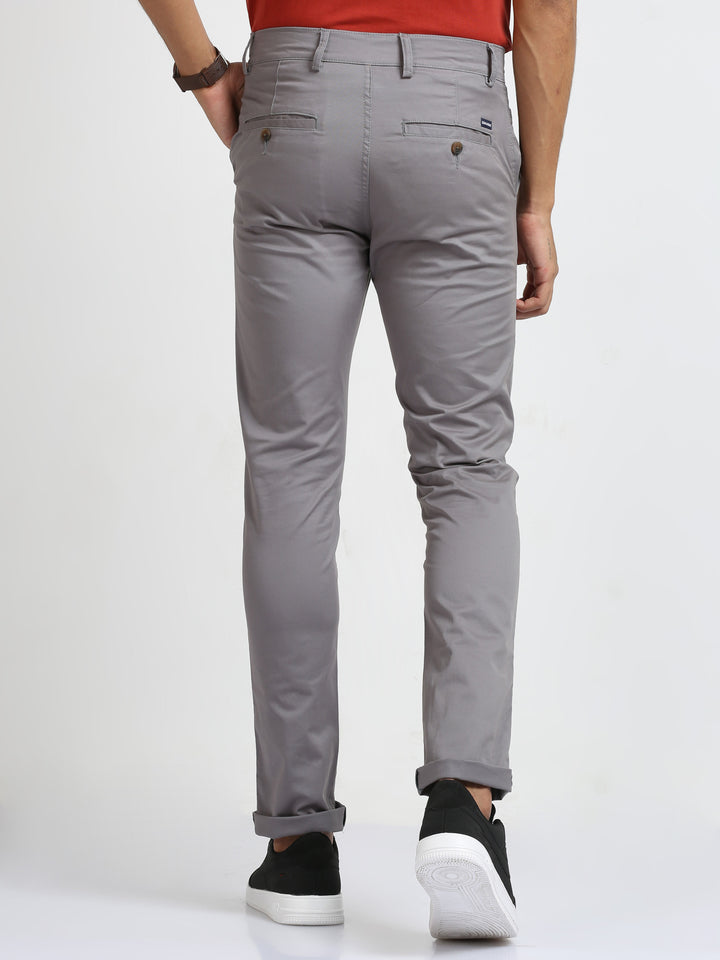 Casual Men's Grey Slim Fit Cotton Trouser