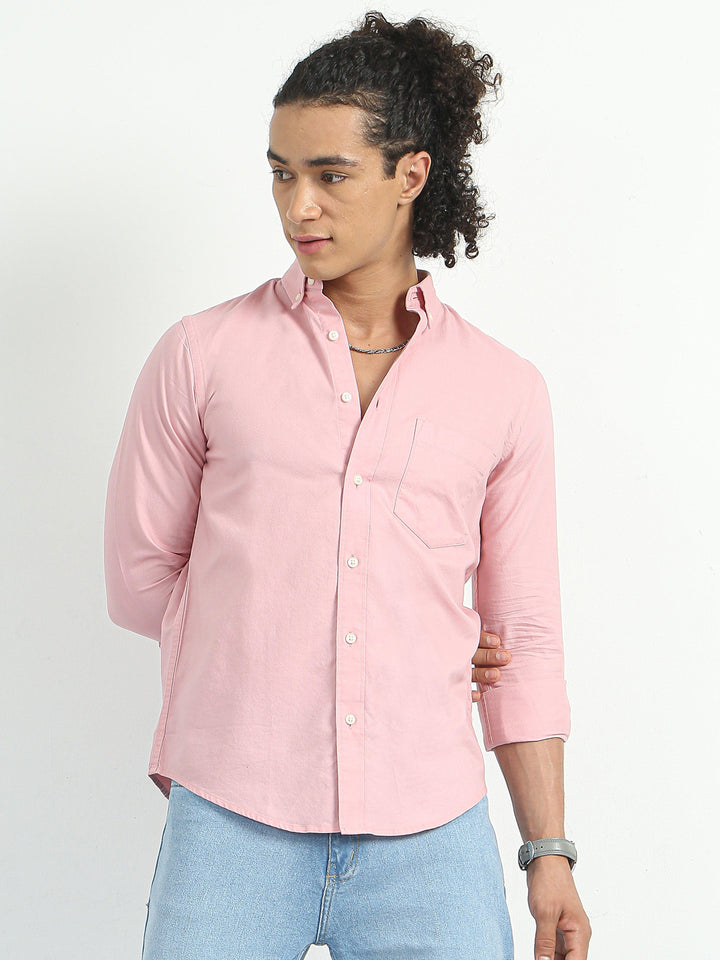 Classy Oxford Full Sleeve Shirt - Light Pink - Espanshe