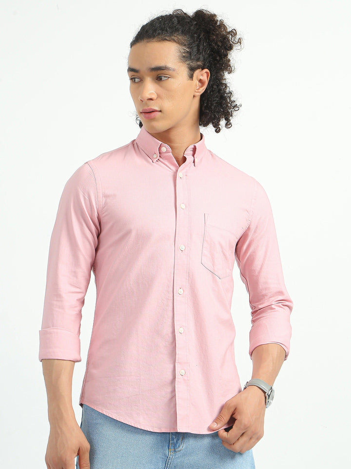 Classy Oxford Full Sleeve Shirt - Light Pink - Espanshe