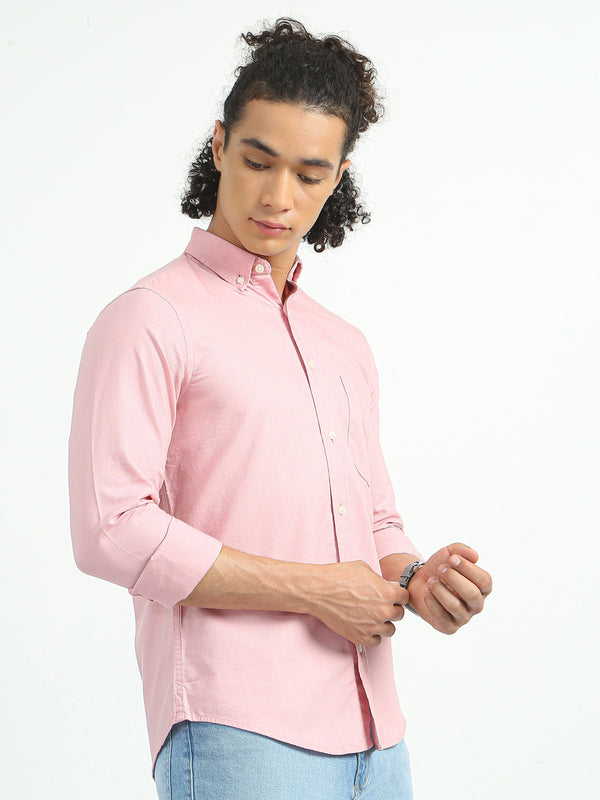 Classy Oxford Full Sleeve Shirt - Light Pink - Espanshe