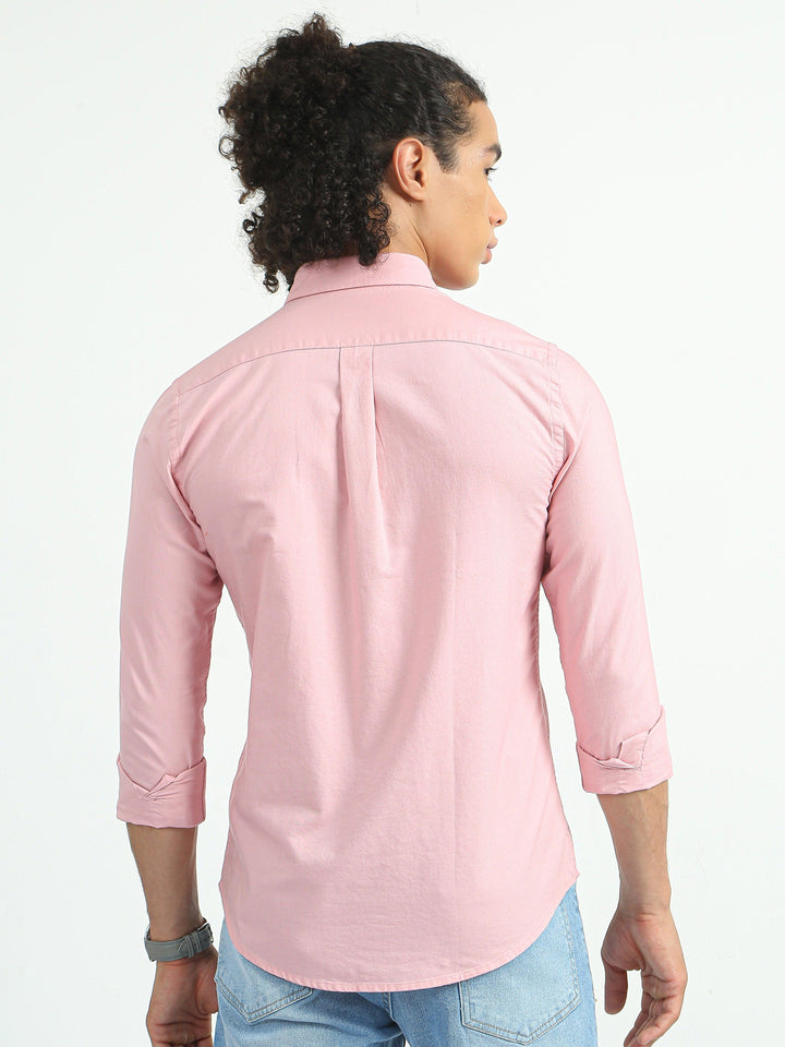 Classy Oxford Full Sleeve Shirt - Light Pink - Espanshe