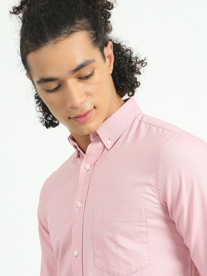 Classy Oxford Full Sleeve Shirt - Light Pink - Espanshe