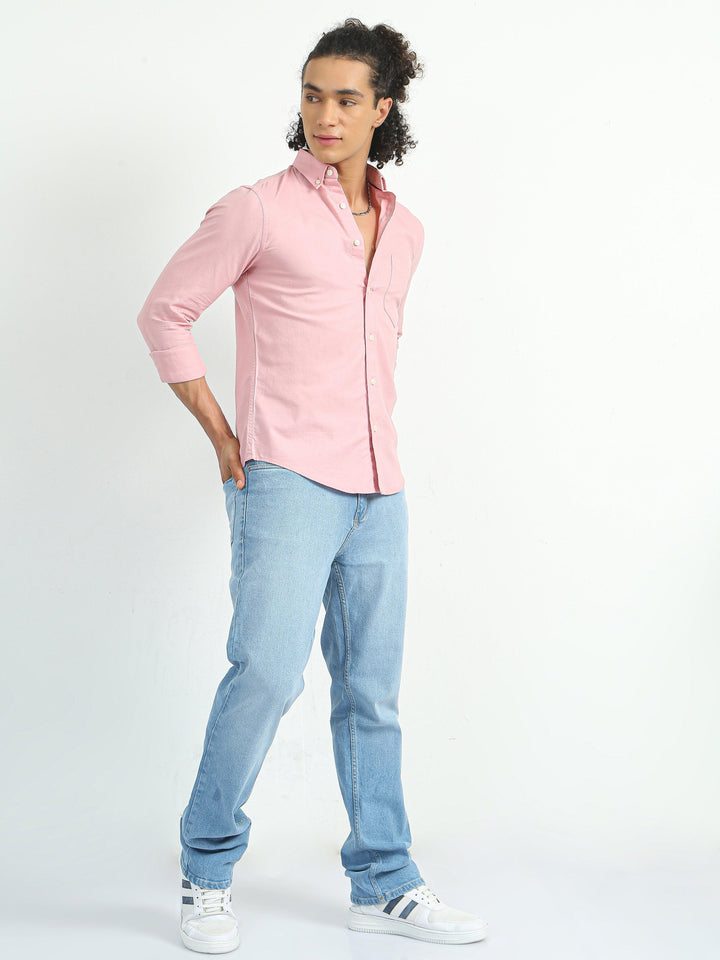 Classy Oxford Full Sleeve Shirt - Light Pink - Espanshe