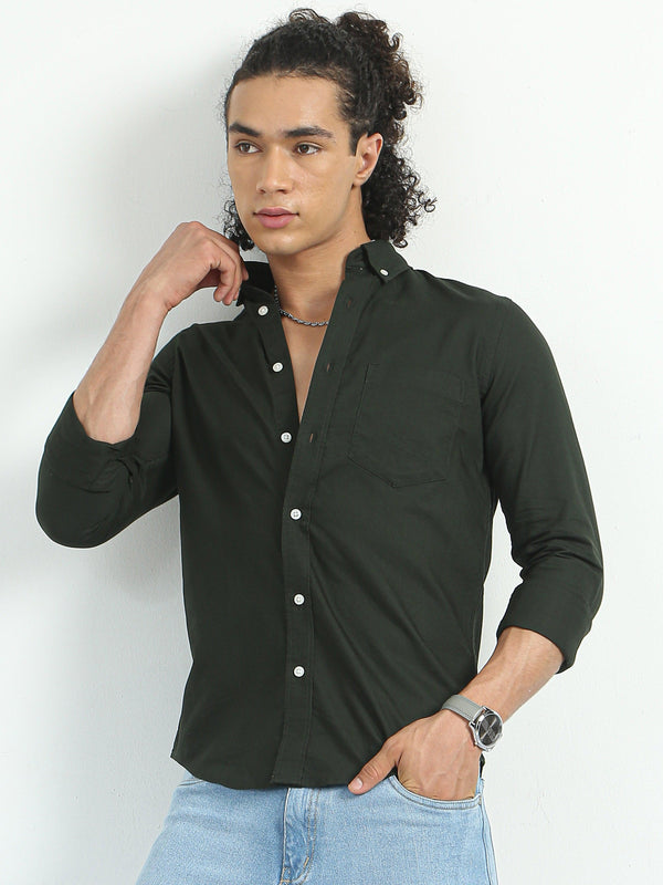 Classy Oxford Full Sleeve Shirt - Dark Green - Espanshe