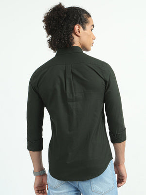 Classy Oxford Full Sleeve Shirt - Dark Green - Espanshe