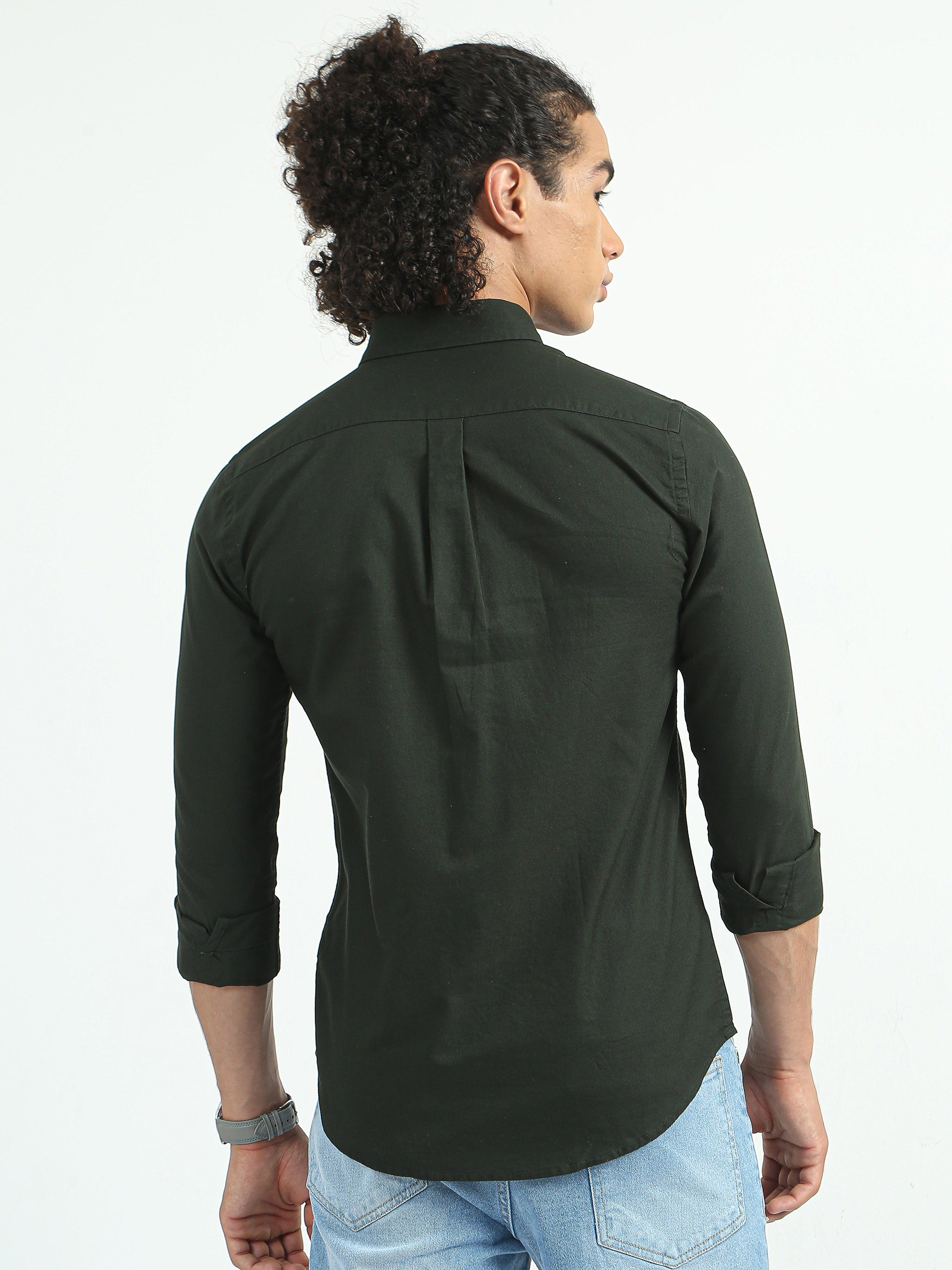 Classy Oxford Full Sleeve Shirt - Dark Green - Espanshe