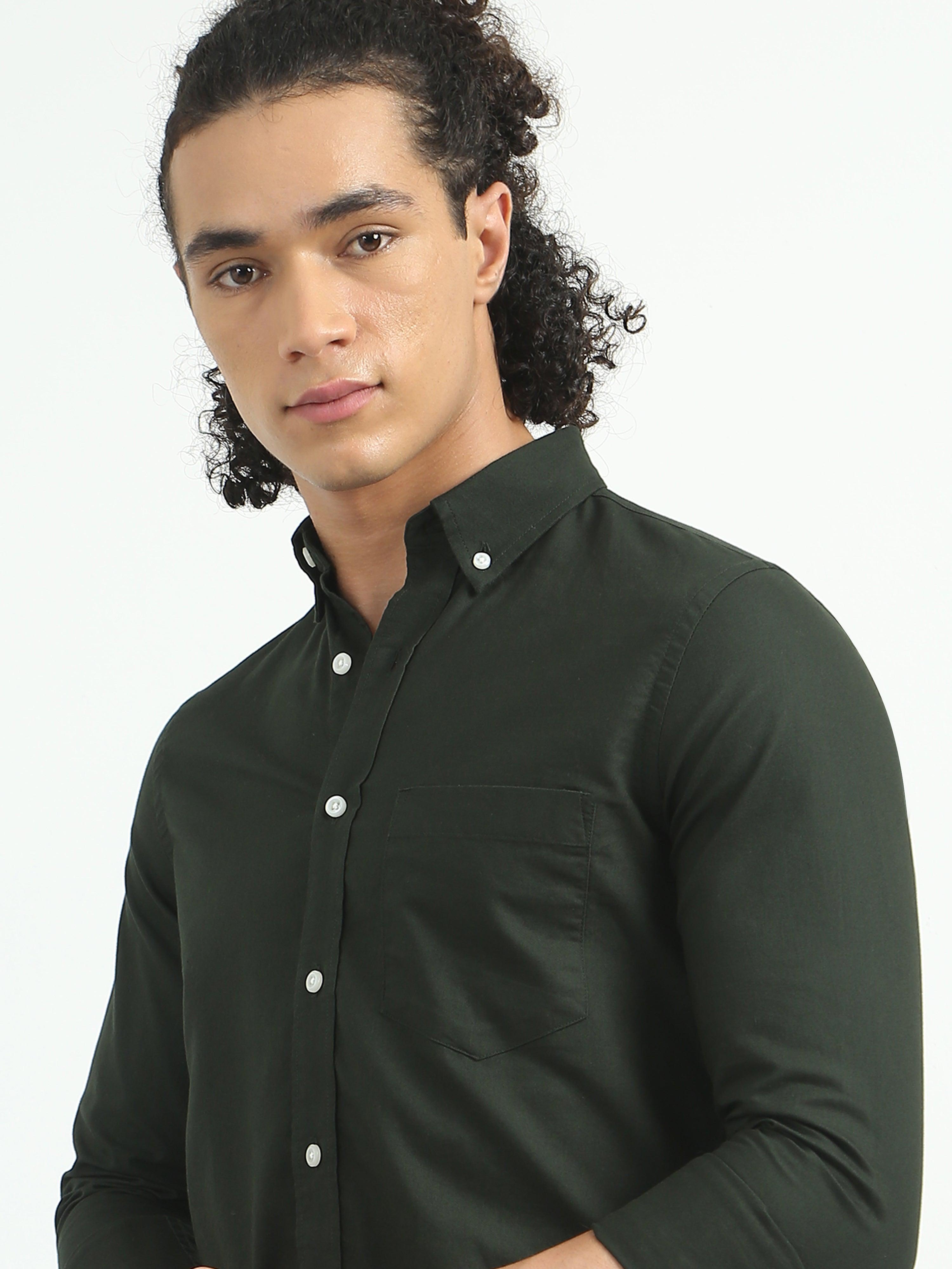 Classy Oxford Full Sleeve Shirt - Dark Green - Espanshe