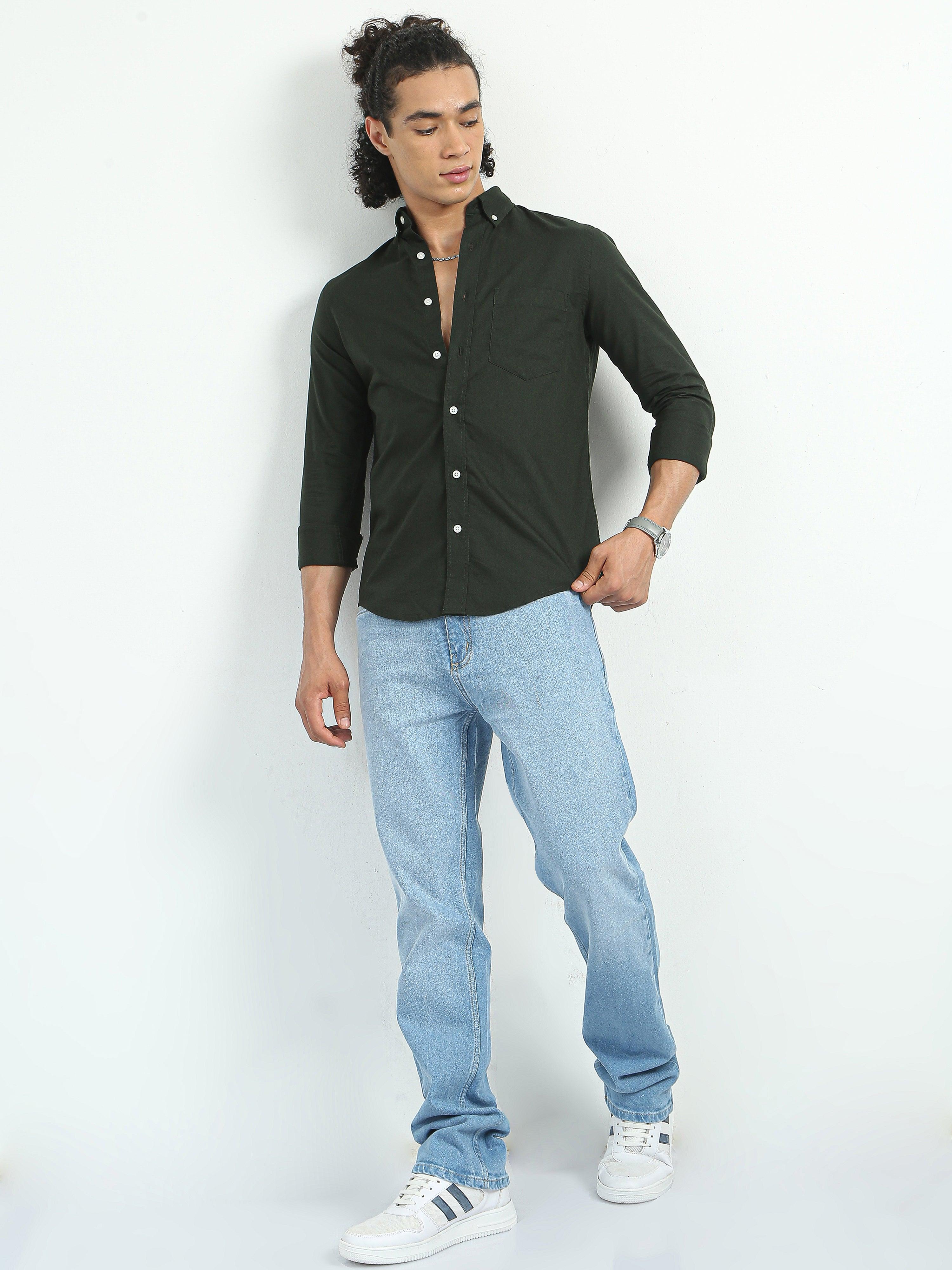 Classy Oxford Full Sleeve Shirt - Dark Green - Espanshe
