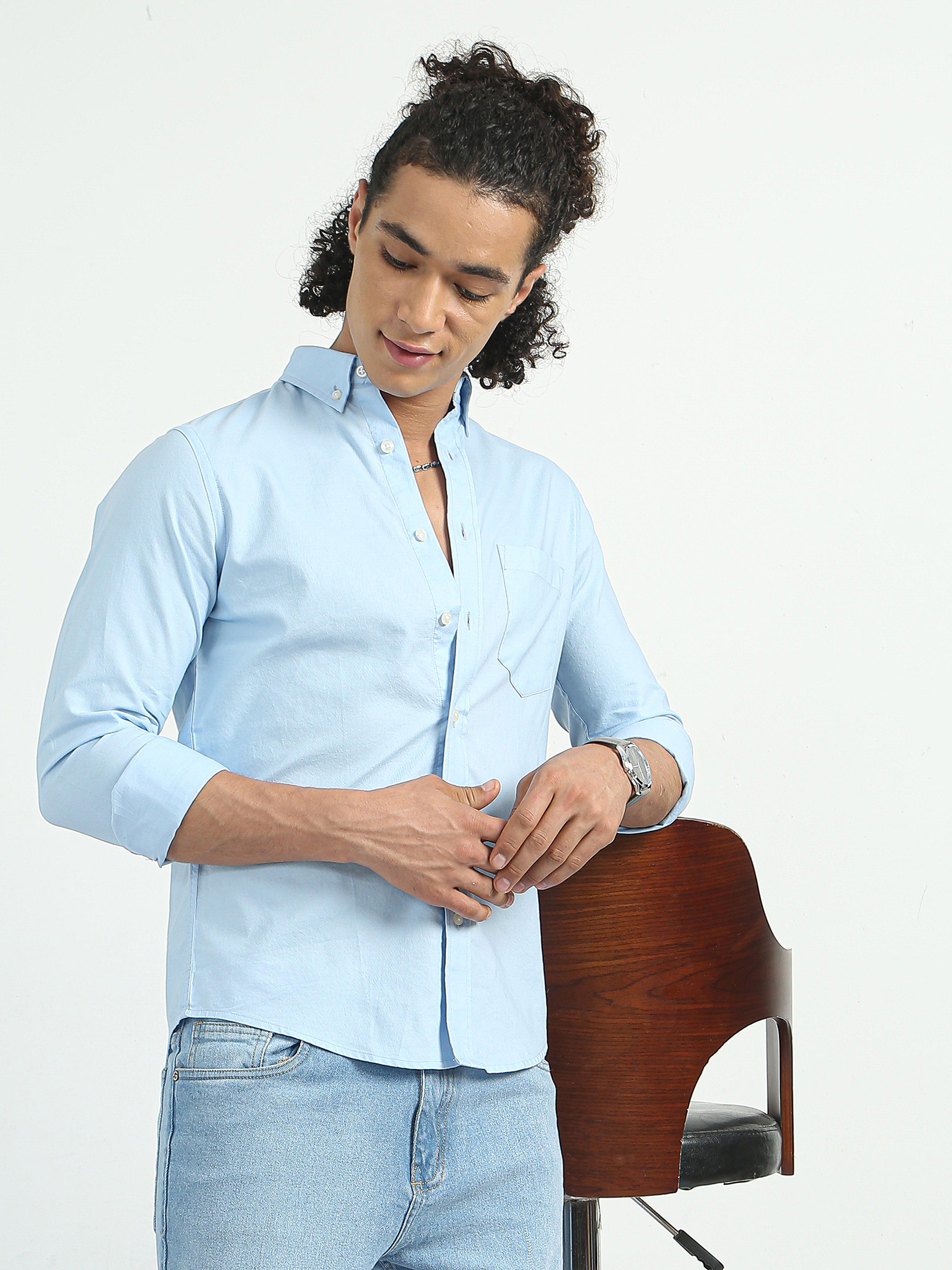 Classy Oxford Full Sleeve Shirt - Blue - Espanshe