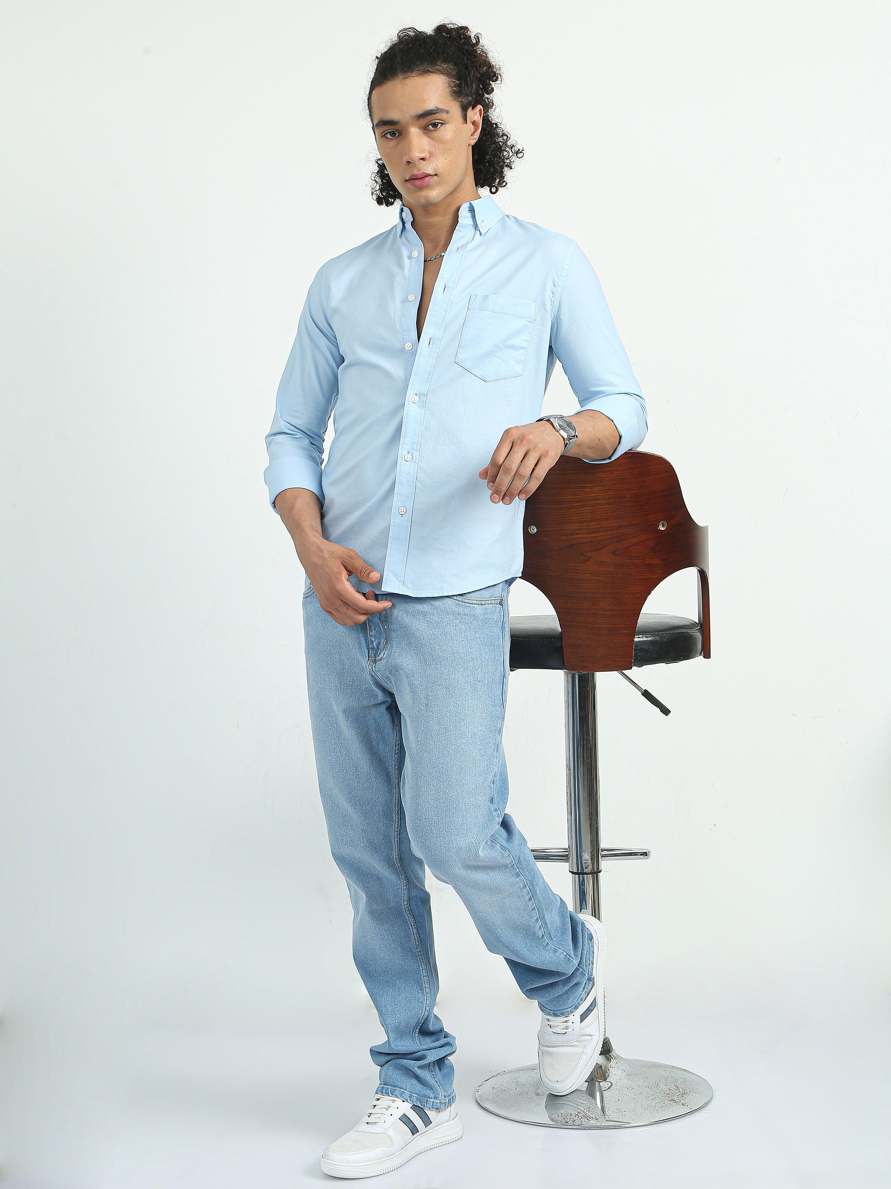Classy Oxford Full Sleeve Shirt - Blue - Espanshe