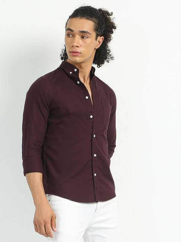 Classy Oxford Full Sleeve Shirt - Maroon - Espanshe