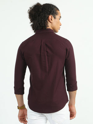 Classy Oxford Full Sleeve Shirt - Maroon - Espanshe