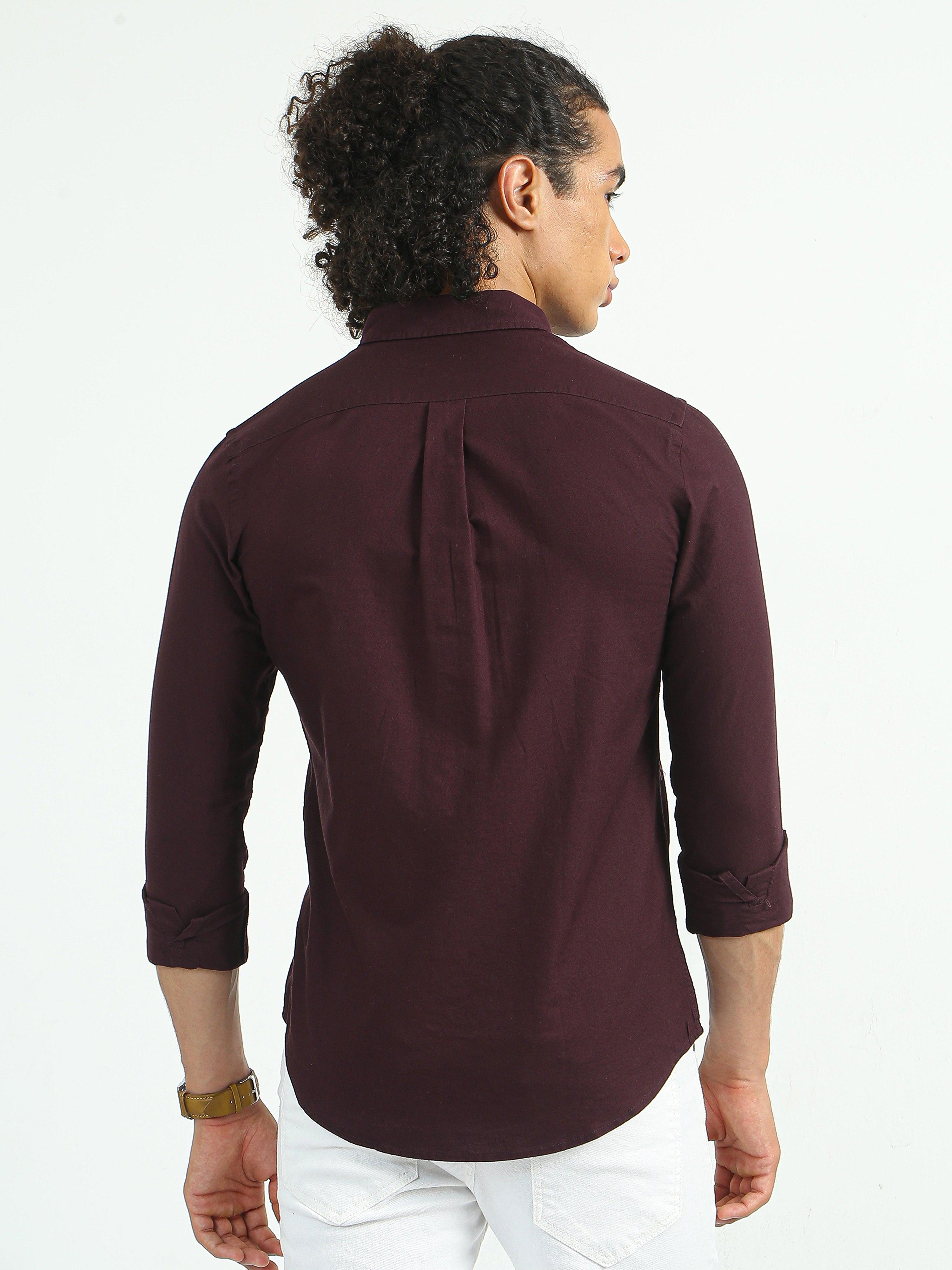 Classy Oxford Full Sleeve Shirt - Maroon - Espanshe