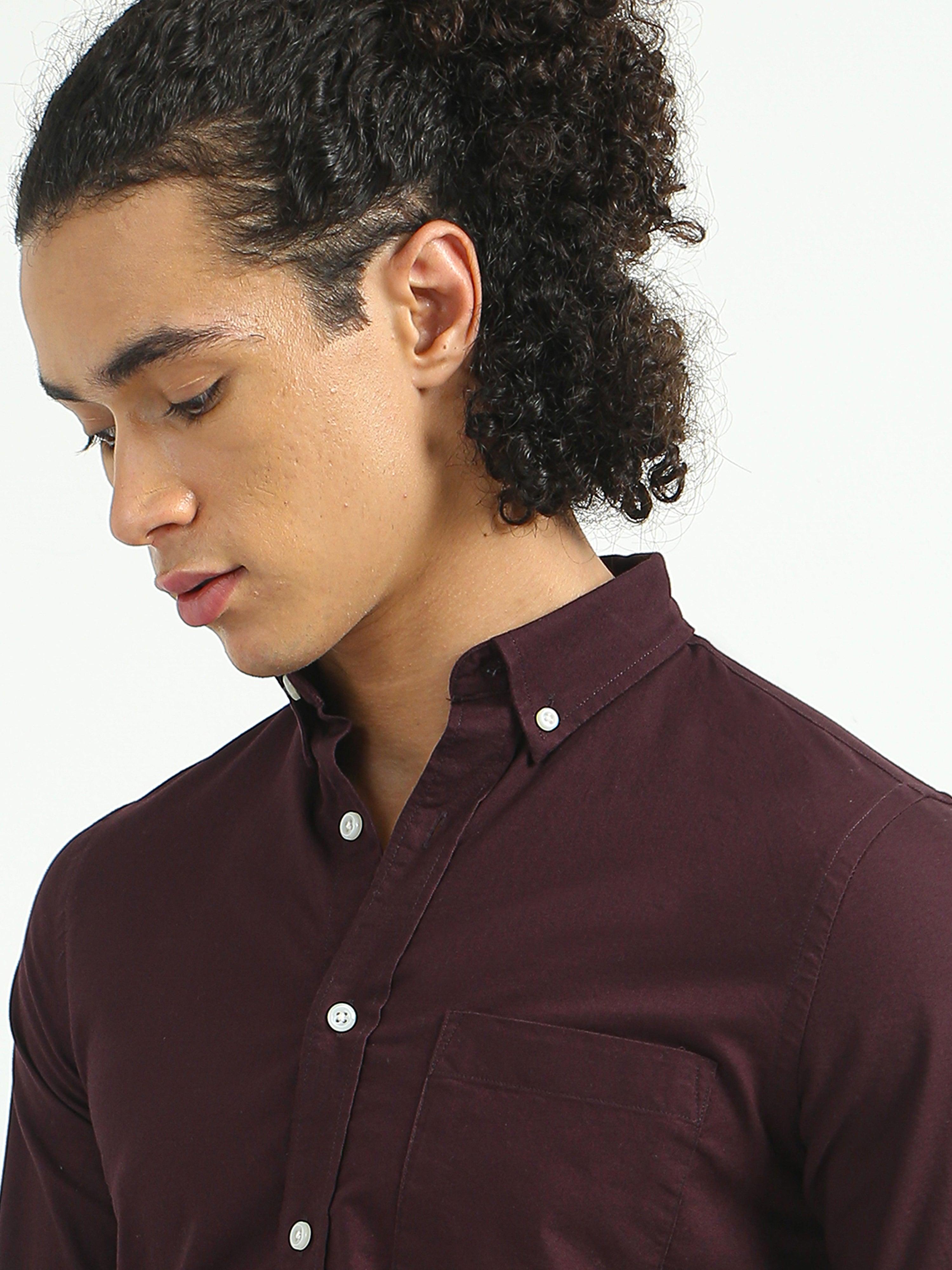 Classy Oxford Full Sleeve Shirt - Maroon - Espanshe