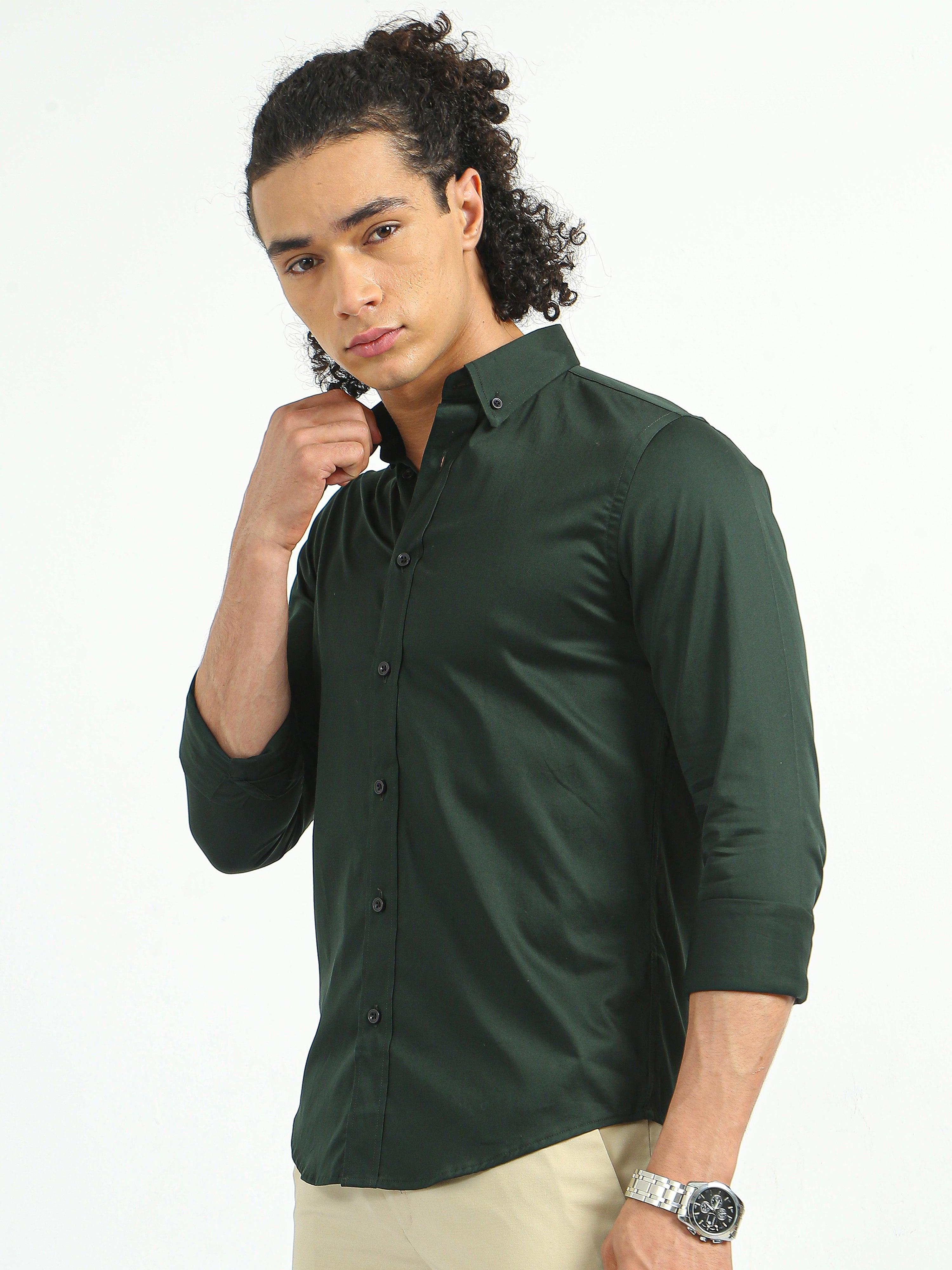 Mart Satin Shirt Dark Green - Espanshe