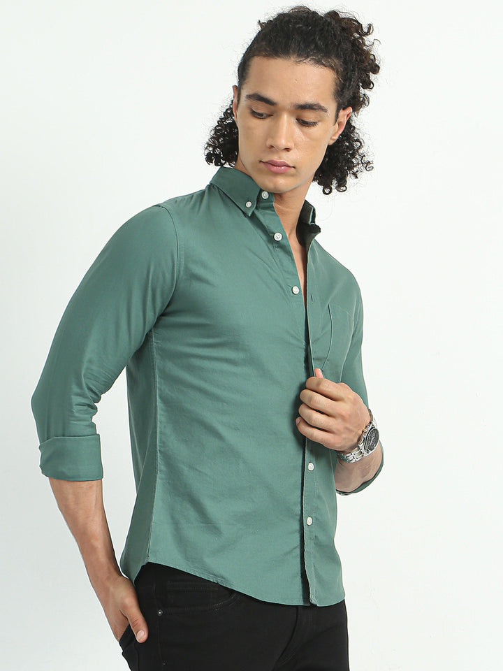 Classy Oxford Full Sleeve Shirt - Green - Espanshe