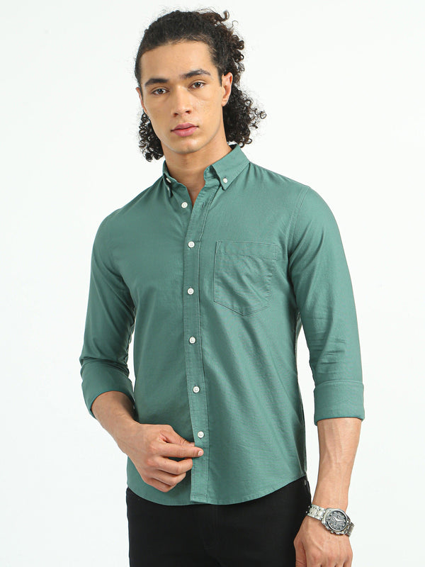 Classy Oxford Full Sleeve Shirt - Green - Espanshe