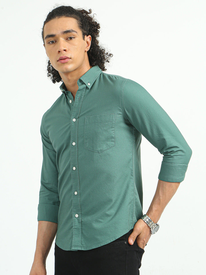 Classy Oxford Full Sleeve Shirt - Green - Espanshe