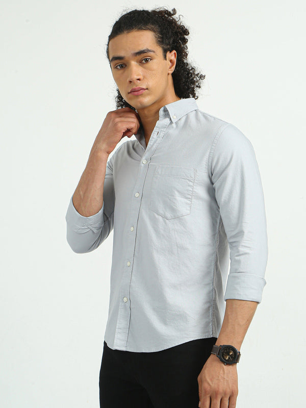 Classy Oxford Full Sleeve Shirt - Light Gray - Espanshe