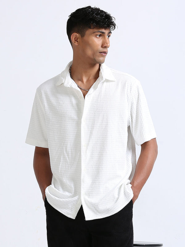 Men's White Half-Sleeve Corduroy Shirt
