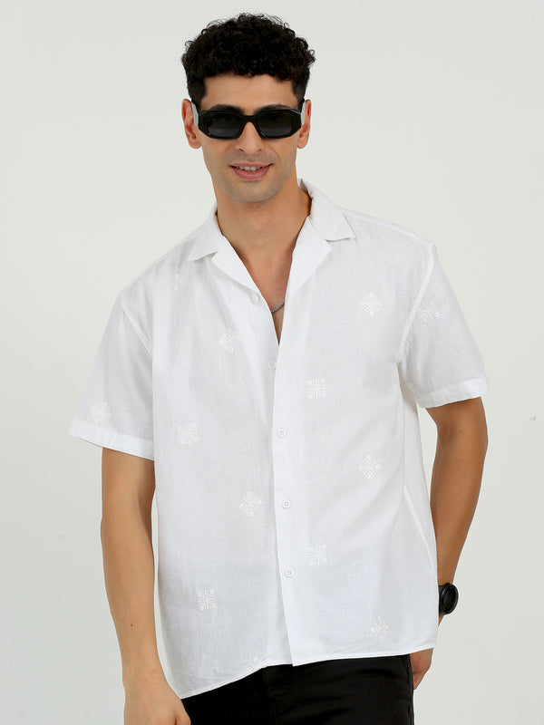 Spin Embroidered Shirt- White