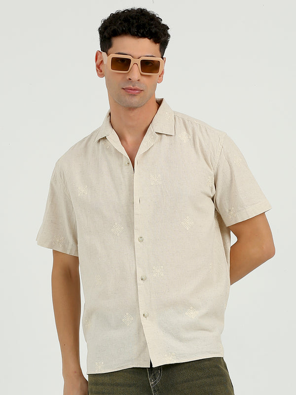 Spin Embroidered Shirt- Beige