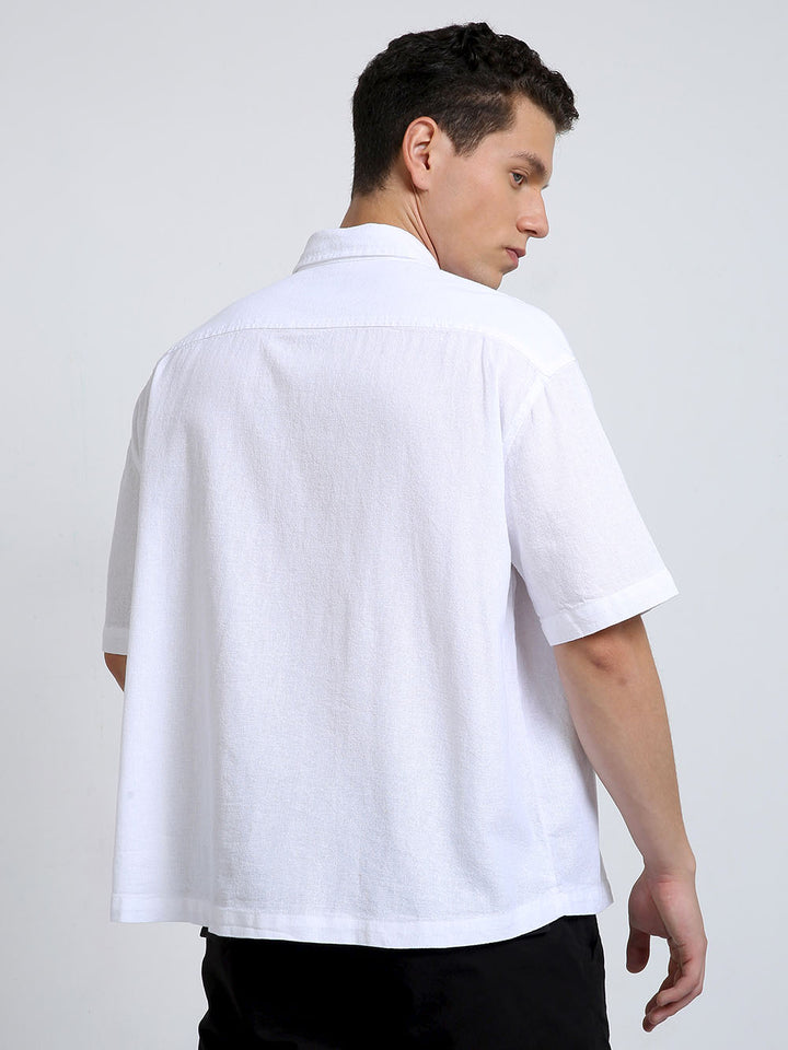 Baggy Fit White Half Sleeve Plain Shirt for Men