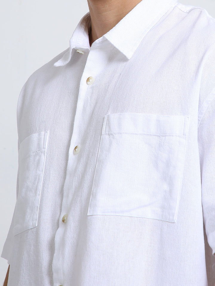 Baggy Fit White Half Sleeve Plain Shirt For Men