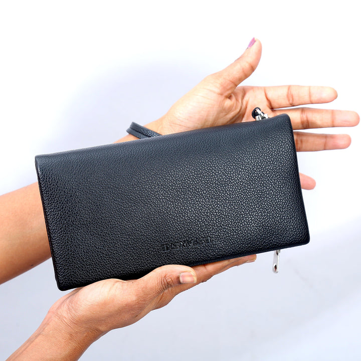 Leather Hand Wallet - Black - Espanshe