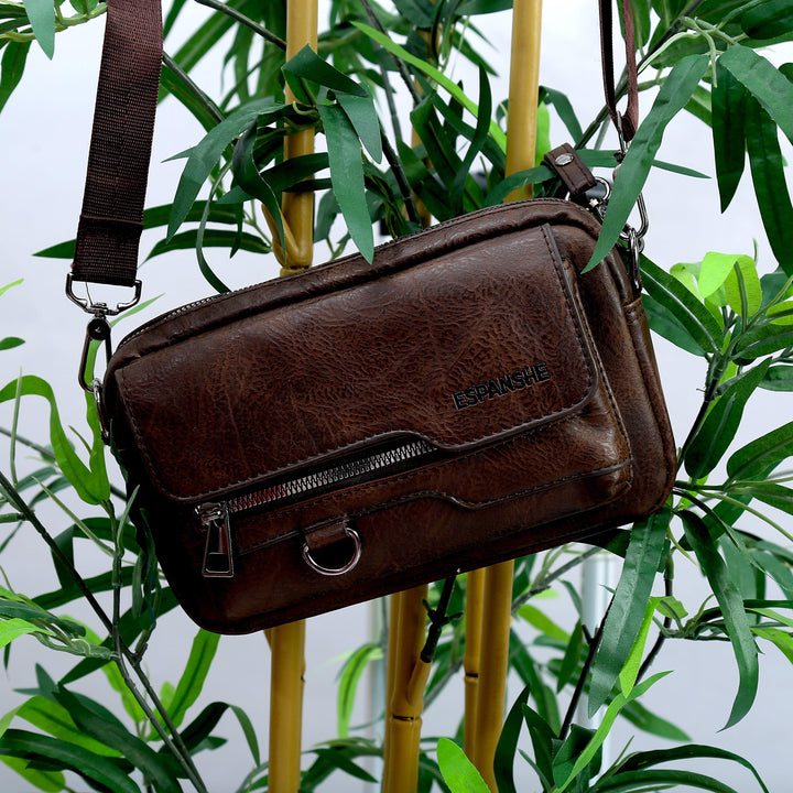 Leather Messenger Bag Small- Brown - Espanshe