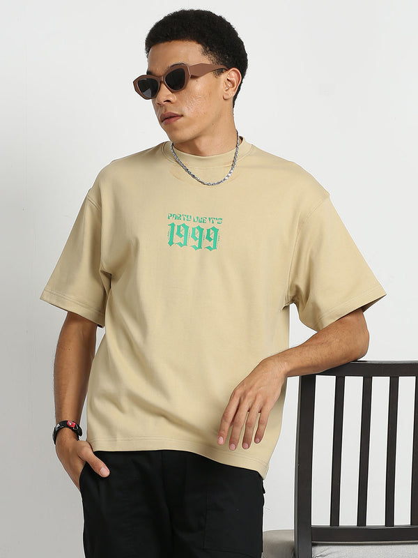 Men's Sapling Beige Typography T-Shirt