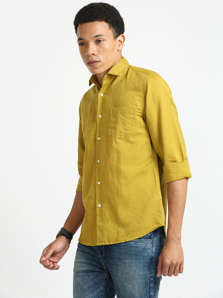 Golden Yellow Linen Plain Shirt
