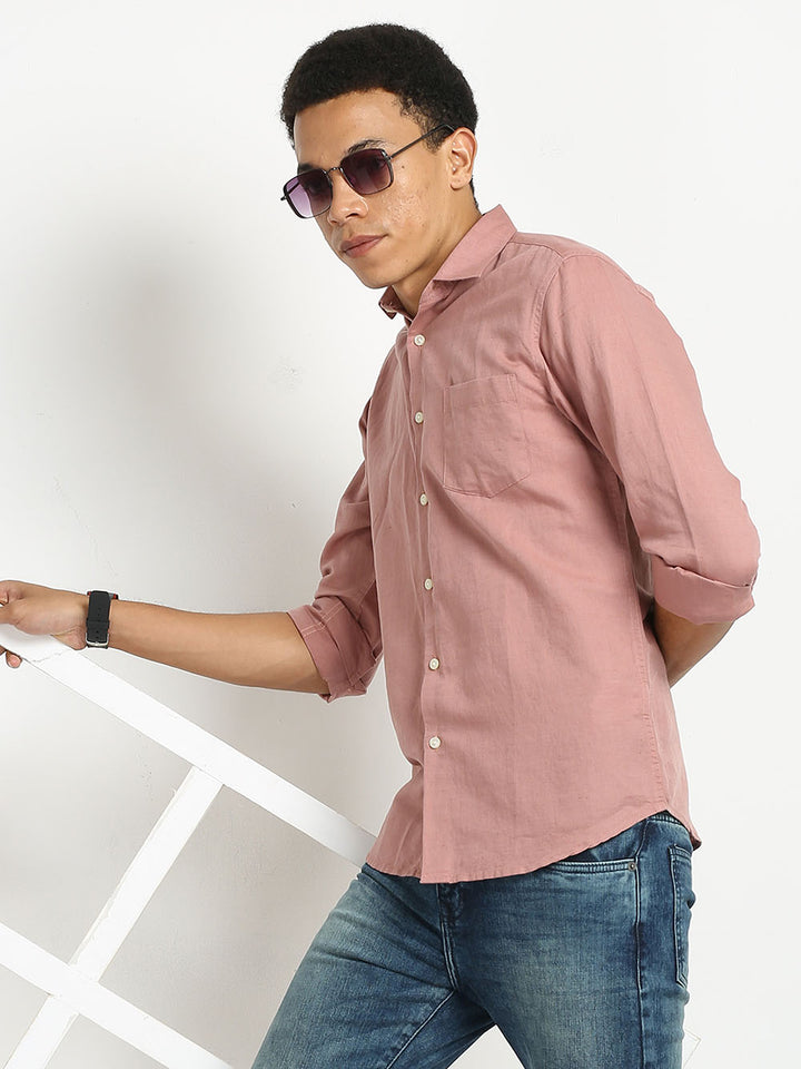Men's Old Rose Linen Plain Shirt