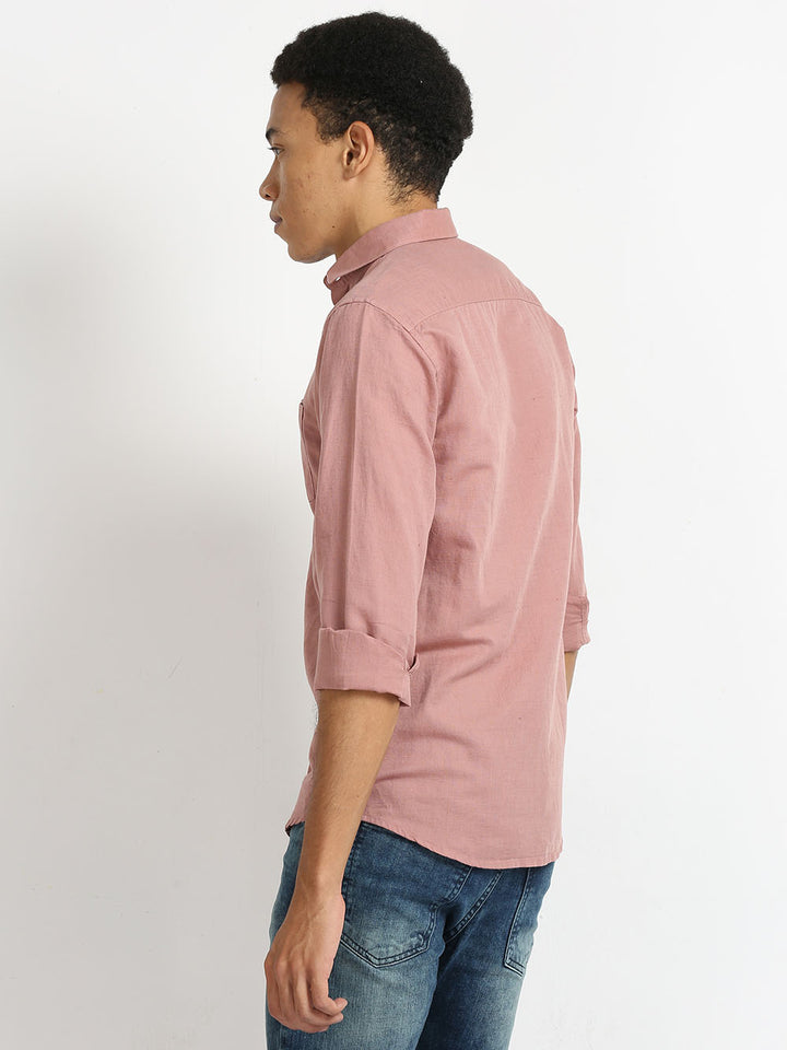 Men's Old Rose Linen Plain Shirt