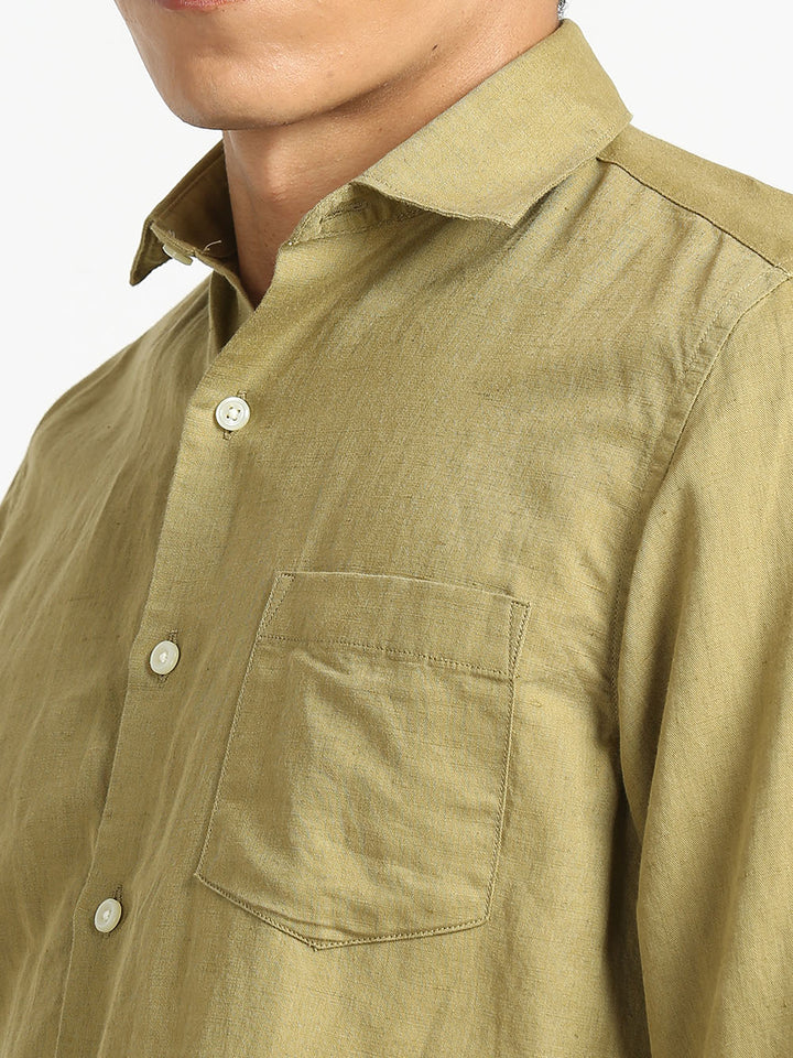 Men's Flax Green Linen Plain Shirt